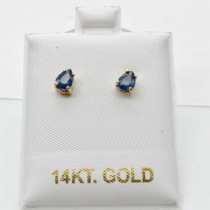 Blue Sapphire 14K Gold Pear shape Earrings | 5x4mm | Blue | Stud | - PremiumBead Alternate Image 5