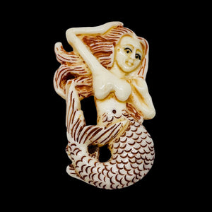 Mermaid, Happy Mermaid | 48x27x7mm | red white | 1 Pendant bead |