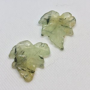 Hand Carved 2 Green Prehnite Leaf Beads W/Dendrites 10532F - PremiumBead Primary Image 1