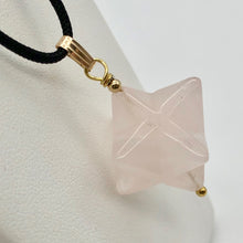 Load image into Gallery viewer, Kabbalah Carved Rose Quartz Merkaba Star 14Kgf Pendant | 25x15x15mm (Star), 6mm (Bail Opening), 1.43&quot; (Long) | Pink/Gold - PremiumBead Alternate Image 6
