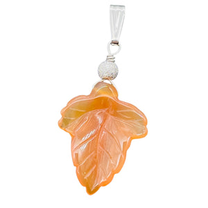 Carnelian Sterling Silver Carved Leaf | 1 3/4" Long | Orange | 1 Pendant |