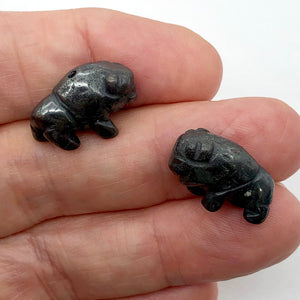 Stability Hematite Bison / Buffalo Figurine Worry Stone | 21x14x8mm | Silver Black