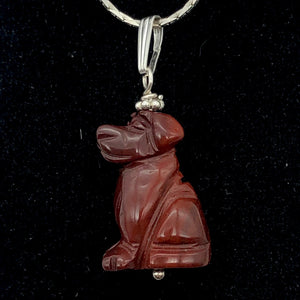 Red Jasper Dog Pendant | Semi Precious Stone Jewelry | Sterling Silver |