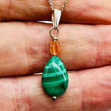 Load image into Gallery viewer, Pink Topaz and Malachite Sterling Silver Pendant | 1 3/8&quot; Long | Green/Pink | 1|
