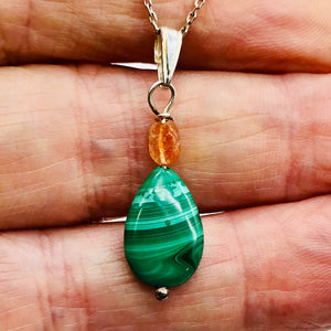 Pink Topaz and Malachite Sterling Silver Pendant | 1 3/8" Long | Green/Pink | 1|