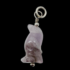 Amethyst Penguin Pendant Necklace | Semi Precious Stone Jewelry | Silver Pendant