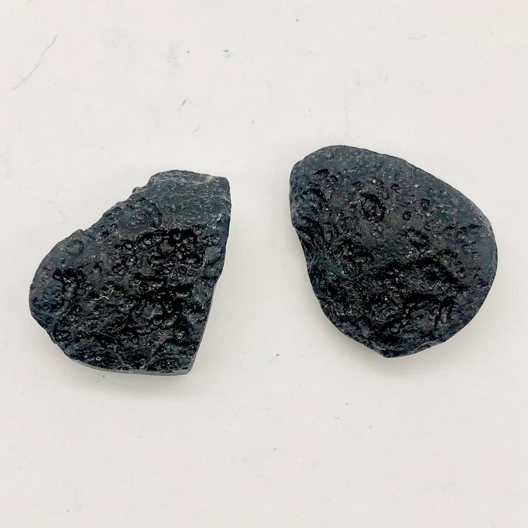 2 Unique Pendant Size Black Meteor Fragments 15 grams | 29x22x9to 28x21x9mm | - PremiumBead Primary Image 1