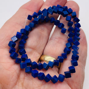 Exclusive Lapis Diagonal Drill Cube Bead Strand 108883