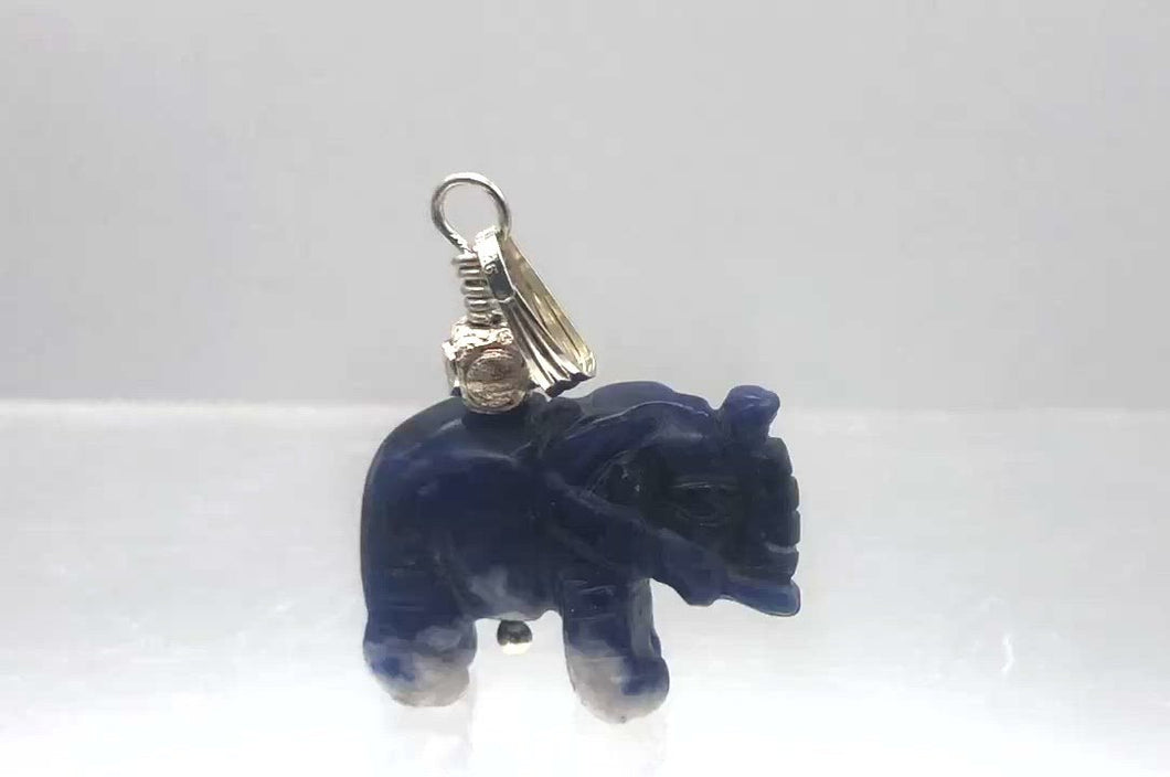 Hand Carved Sodalite Elephant Sterling Silver Pendant | 21x16x8mm| 1 1/4