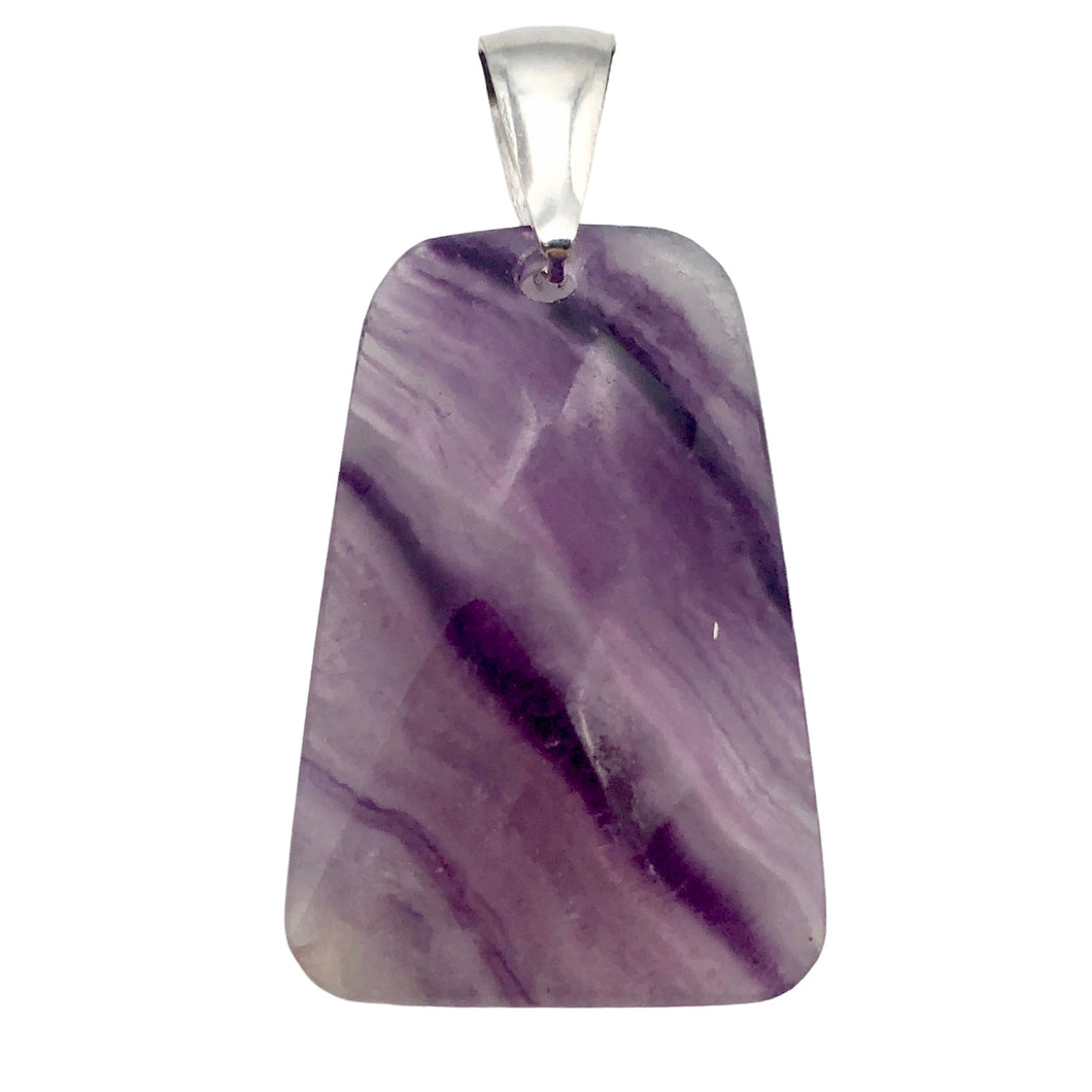 Striped Lavender Fluorite & Sterling Silver Trapezoid Pendant