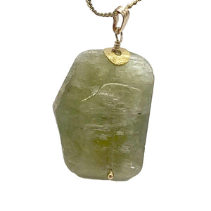 Kunzite Hiddenite Crystal 14K Gold Filled Pendant| 1 1/2" Long|Green | 1 Pendant