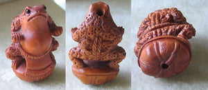 Sumo Carved Boxwood Froggie Toad Ojime/Netsuke Bead | 29x19.5x14mm | Brown - PremiumBead Alternate Image 4