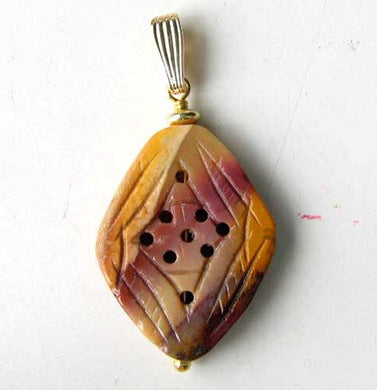 Amazing! Hand Carved Mookaite & 14Kgf Pendant 7205B - PremiumBead Primary Image 1