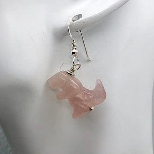 Rose Quartz Tyrannosaurus Rex Sterling Silver Drop Earrings| 1.5" Long | Pink |