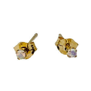 Opal 14K Gold 2mm Round Stud Earrings | 2mm | Blue Orange Fire | 1 Pair |