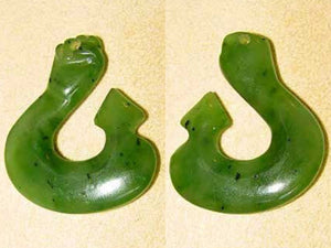 Hand Carved Genuine Jade Maori 34x30mm Fishhook Pendant Bead 5719R - PremiumBead Primary Image 1