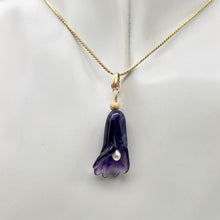Load image into Gallery viewer, Lily! Natural Carved Amethyst Flower14Kgf Pendant |1 9/16 x 5/16&quot; | Purple | - PremiumBead Alternate Image 2
