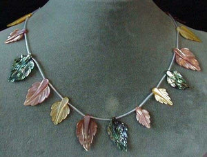 Abalone Pink and Golden Mother of Pearl Hand Carved Leaf Bead Strand 104321C - PremiumBead Alternate Image 2