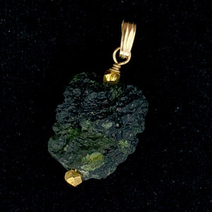 Other Worldly Green Moldavite Meteor 14KGF Pendant | 1 1/4" Long | 19x17x15mm |