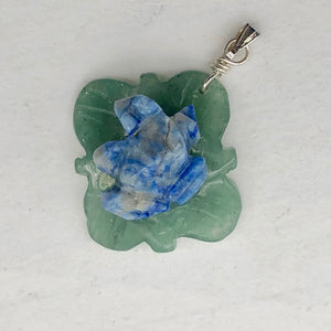 Ribbit Lapis Frog On Aventurine Lily Pad Sterling Silver Pendant | 1 1/4" Long |