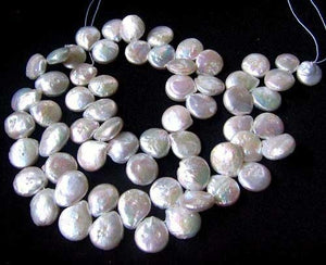 Vibrant White top Drilled Freshwater Coin Briolette Pearl Strand 108320 - PremiumBead Primary Image 1