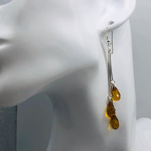 Load image into Gallery viewer, Amber Faceted 3 Bead Dangling Earrings | 2 1/2&quot; Long | Orange | 1 Pair |
