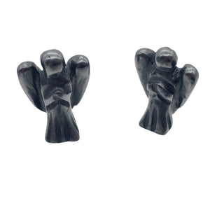 2 Loving Hand Carved Hematite Guardian Angels | 21x14x8mm | Graphite