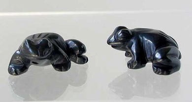 Prosperity 2 Hand Carved Hematite Frog Beads | 20x18x9.5mm | Silver black - PremiumBead Primary Image 1