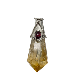 Carved Topaz Ruby Sterling Silver Pendant | 1 3/4" Long | Golden Red | 1 Pendant