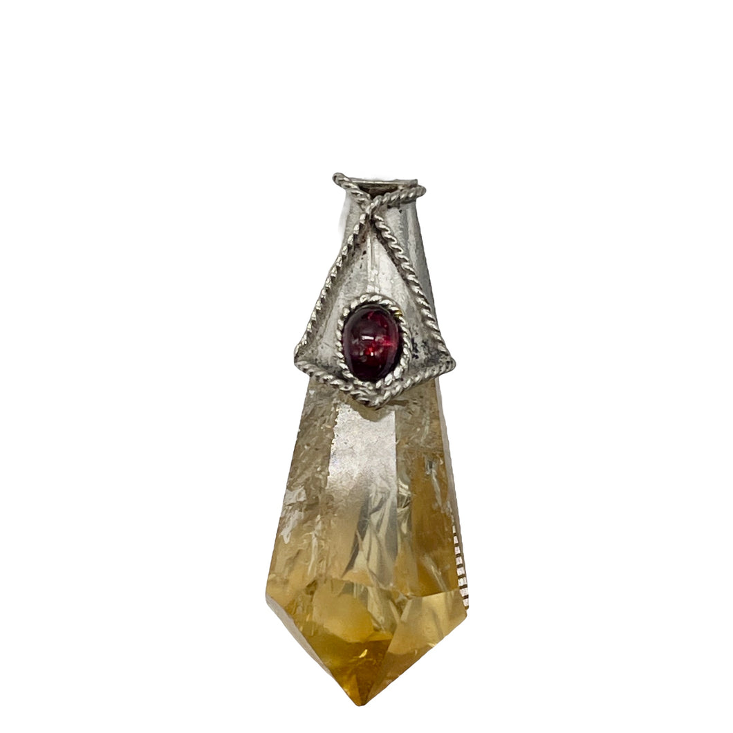 Carved Topaz Ruby Sterling Silver Pendant | 1 3/4