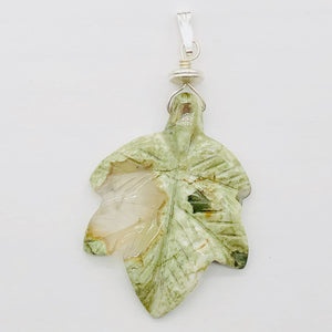 Ryolite Rain Tree Jasper Sterling Silver Leaf Pendant|2" Long |Green | 1 Pendant