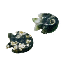Load image into Gallery viewer, 2 Hand Carved Ocean Jasper Fish Beads | 24x20x5mm-17x18x7mm | Green and Grey
