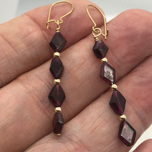 Load image into Gallery viewer, 14K Gold Filled Red Pyrope Garnet Earrings | 2 inches long | - PremiumBead Alternate Image 10
