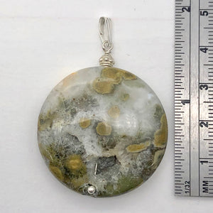 Ocean Jasper White Crystal Round Sterling Silver Pendant | 2" Long | Gold |