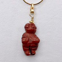 Load image into Gallery viewer, Carved Brecciated Jasper Goddess of Willendorf 14Kgf Pendant|1.38&quot; Long | Red | - PremiumBead Primary Image 1
