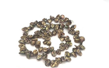 Load and play video in Gallery viewer, Golden Green Dragonskin Keishi FW Pearl Strand | 11x4 to 9x4mm| Gold/Green| 80 |
