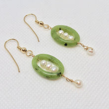 Load image into Gallery viewer, Lovely Nephrite Jade FW Pearl and 14k Gold Filled Dangle Earrings | Handmade - PremiumBead Alternate Image 2
