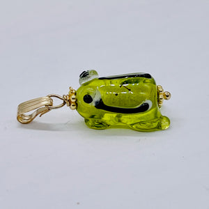 Lampwork Frog 14K Gold Filled Frog | 1" Long | Peridot | 1 Pendant |