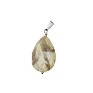 Feldspar Quartz Sterling Silver Oval Pendant | 1 3/4" Long | White Clear | 1 |