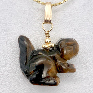 Tiger's Eye Squirrel Pendant Necklace|Semi Precious Stone Jewelry|14k Pendant