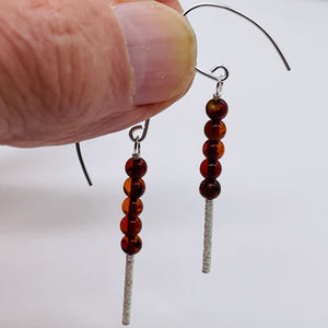 Amber 5 Beads Sterling Silver Drop/Dangle Earrings | 1 3/4" Long | Red |