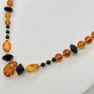 Beautiful Sparkling Amber and Onyx Bead 30" Necklace 210791 - PremiumBead Alternate Image 2