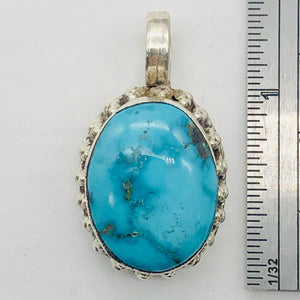 Turquoise Sterling Silver Native Oval Pendant | 1 1/4" Long | Blue/Silver |