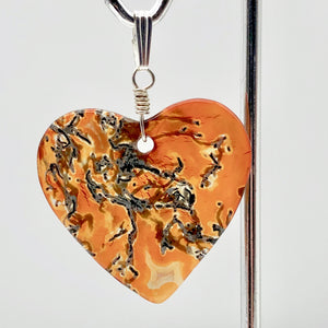 Limbcast Agate Valentine Heart Silver Pendant | 1 1/2 Inch Long | Orange/Green | - PremiumBead Primary Image 1