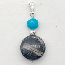 Load image into Gallery viewer, Hypersthene, Turquoise Drop Sterling Silver Pendant| 1 1/2&quot; Long| Silvery, Blue|
