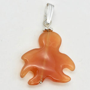 Cartoon Natural Red Carnelian Dangly Octopus Sterling Silver Pendant| 1 1/4 " |