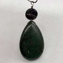 Load image into Gallery viewer, Hypersthene Tsunami Stone Briolette Sterling Silver Pendant| 3&quot;| Green, Silvery|
