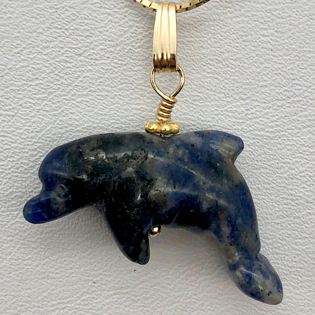 Semi Precious Stone Jewelry Jumping Pendant Necklace in Blue Sodalite and Gold - PremiumBead Primary Image 1