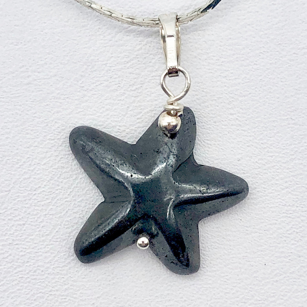 Hematite Starfish Pendant Necklace | Semi Precious Stone | Silver Pendant | - PremiumBead Primary Image 1