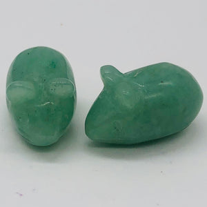 Two Aventurine Carved Mouse Beads | 19x11x11 mm | Green